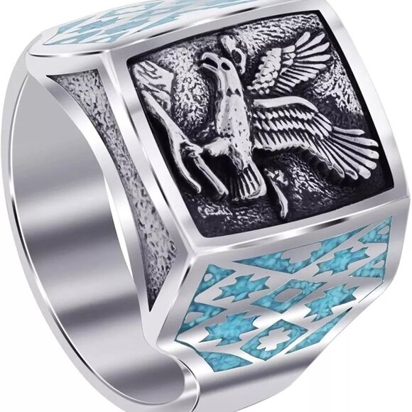 New Mens Eagle Silver Jewelry Ring with Intricate Design Sz 6 - Picture 1 of 3